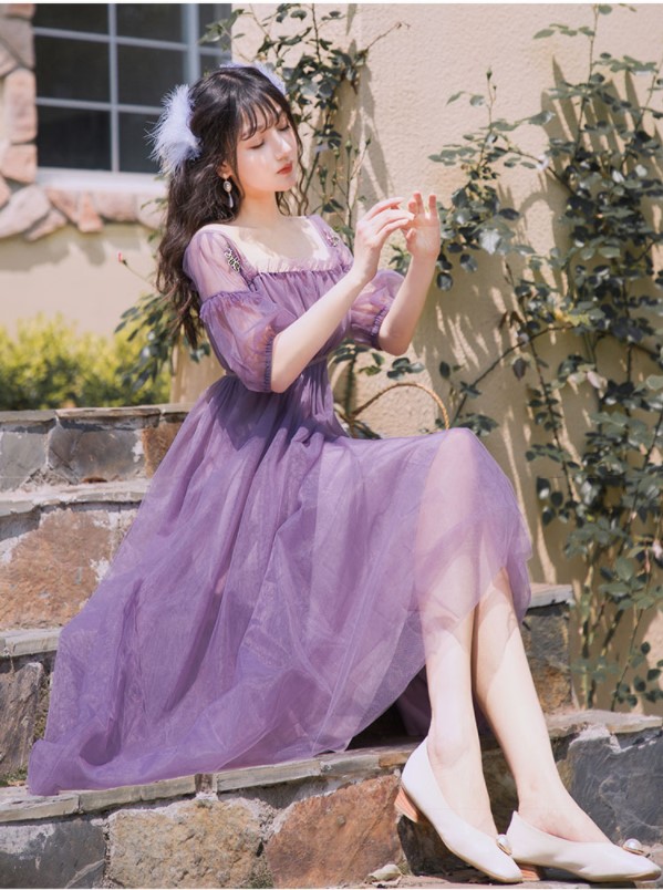 vintage purple dress with sleeves Ashirexll Womens Lace Short Sleeves Party Dress Cocktail Prom Ballgown Vintage Dress Wedding Guest Dresses forWomen Bride Purple XL, Women's