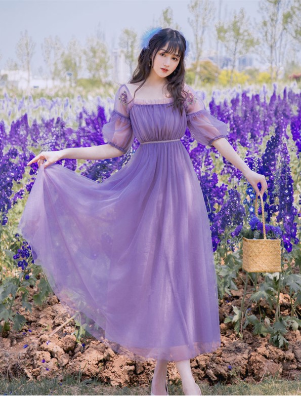 vintage style purple dress Vintage 70s Purple Floral Patchwork Prairie Dress | Semi Sheer | Small -  Medium