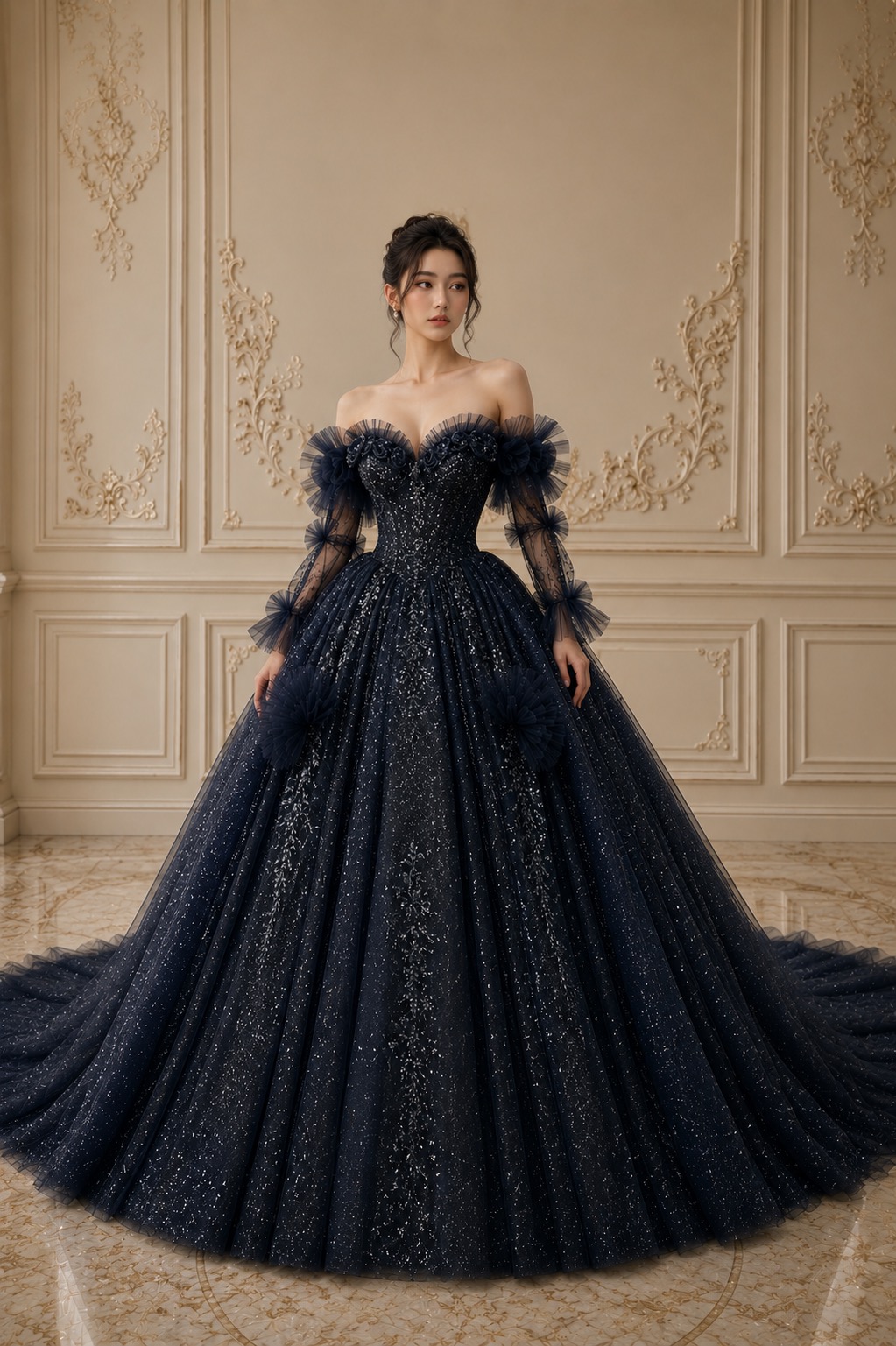 dress max fashion Beautiful Black Sweetheart A-line Off-the-shoulder Sleeveless Long Lac –  misshow.com
