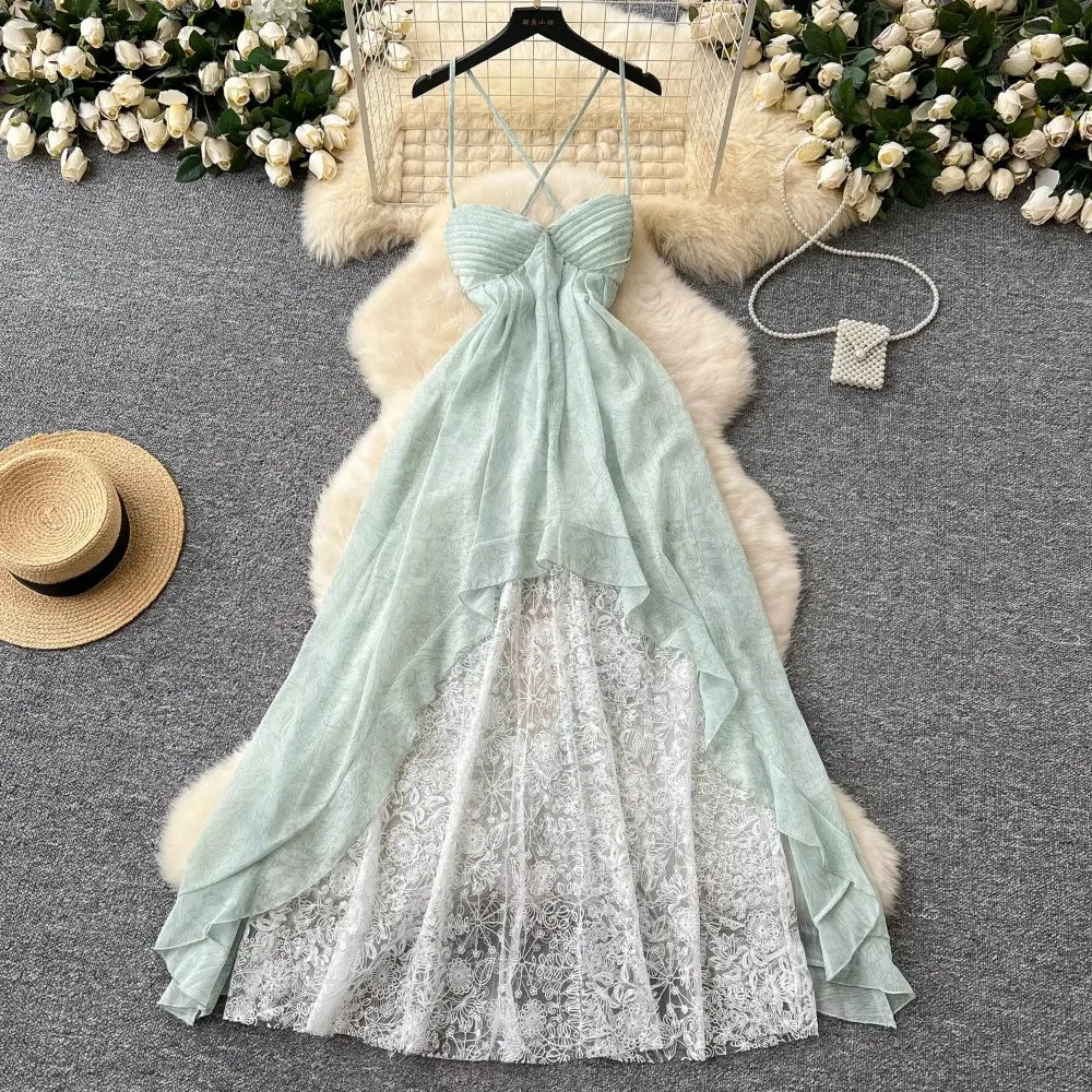 mint green asymmetrical dress Chiffon Lace Maxi on Luulla casual mint green dress