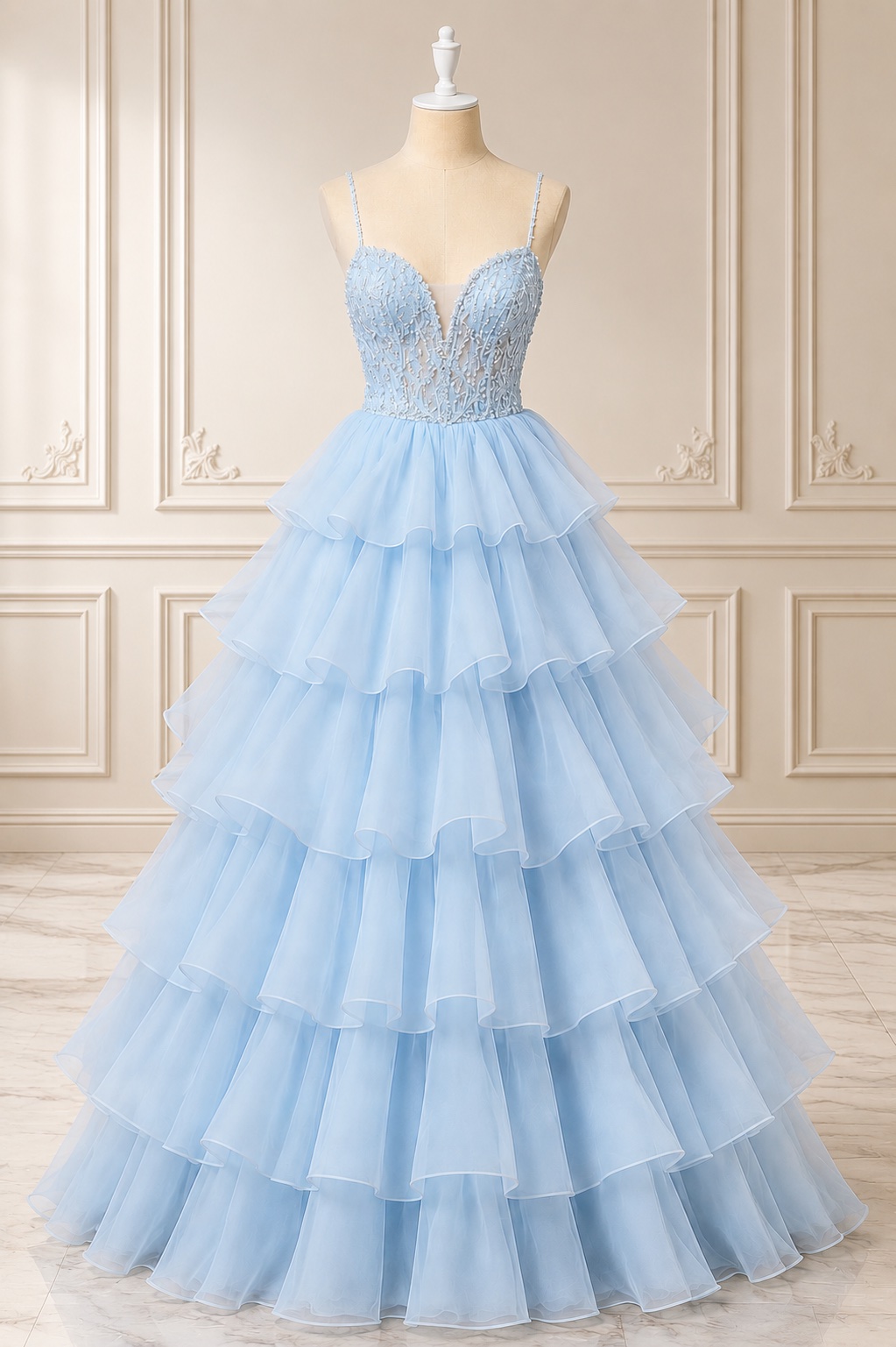 spaghetti strap ruffle layered maxi dress Light Blue Tiered With Beaded Lace Bodice And Straps on Luulla linked:Box Pleat Knit Dress
