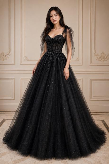 black aline dress formal Red And Scoop Tulle Long Party With Beadings, Long Tulle A-line Dress on Luulla elegant black dress