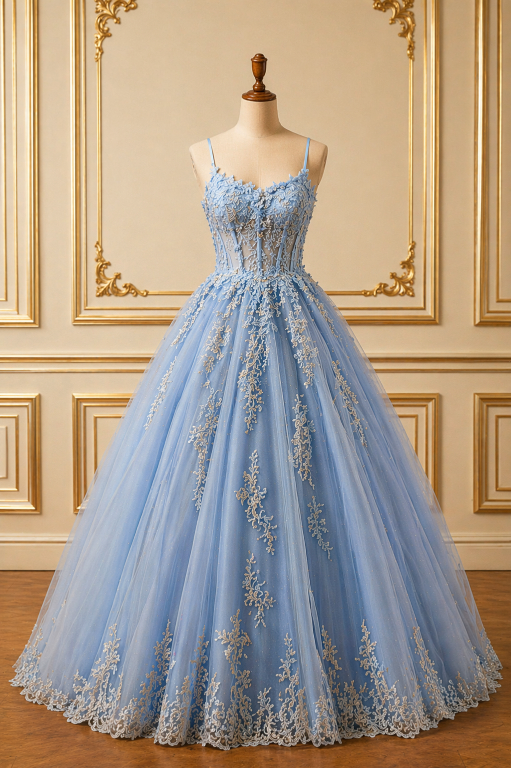 princess polly baby blue dress A-line Royal Blue Lace Stylish Spaghetti Straps Long Women Evening Pro –  bridalsew main image 0